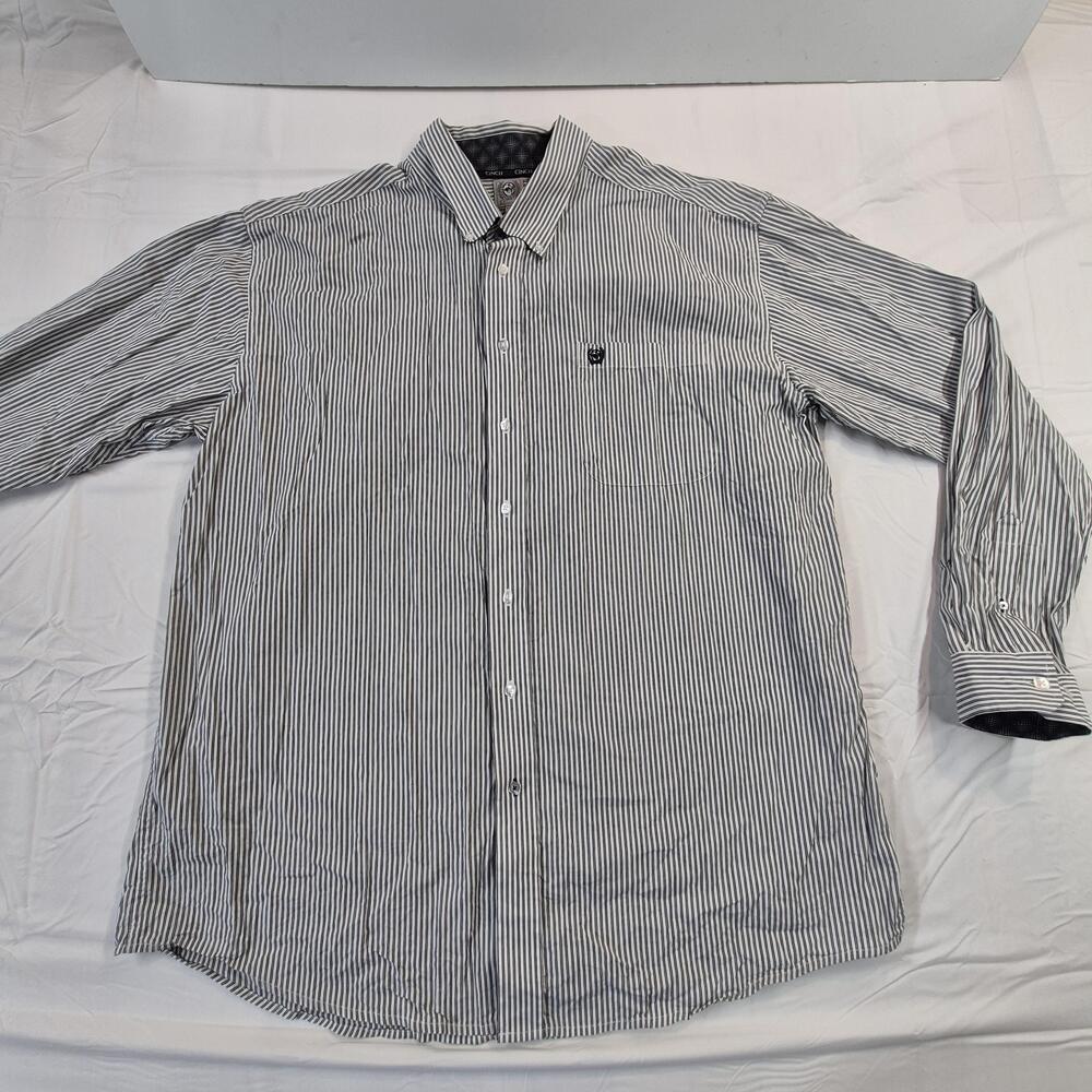 Cinch Shirt Mens 2XL White Black Stripe Long Sleeve Western Cowboy Button Front